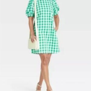 A New Day Green and White Gingham Puff Sleeve Dress